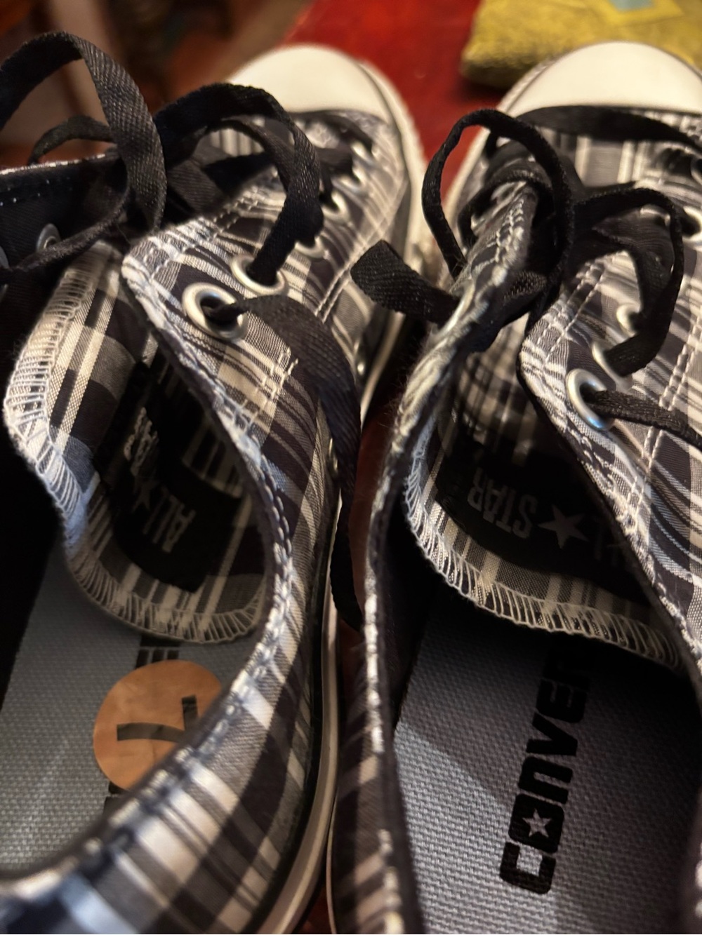 Converse Black and White Plaid Low-Top All Star Sneakers - Picture 4 of 6